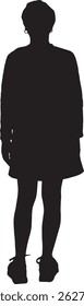  vector silhouette back view of standing woman dressed in skirt 