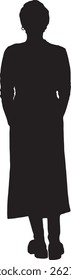  vector silhouette back view of standing woman dressed in dress