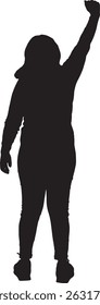 vector; silhouette of a back view of standing woman arms raised