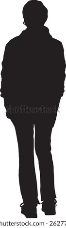  vector silhouette back view of standing woman dressed sportswear
