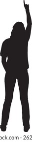  vector silhouette back view of teen girl pointing up