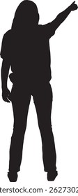  vector silhouette back view of teen girl pointing up