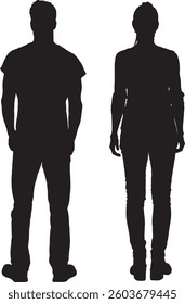Vektor; silhouette rückansicht von frau und mann stehend