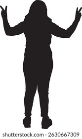 vector silhouette back view woman raising his arms making the victory sign