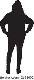 vector; silhouette of a back view of a  woman standing arms akimbo, looking away