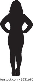 vector; silhouette of a back view of a woman standing arms akimbo