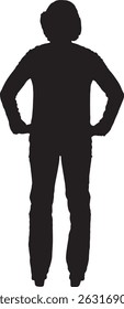 vector; silhouette of a back view of a  woman standing arms akimbo