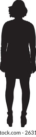 vector; silhouette of a back view of a  woman standing dressed dress