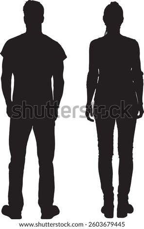 vector; silhouette back view of woman and man standing