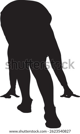 vector; silhouette back view of woman dressed in casual clothes in starting position for a race