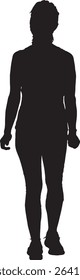 vector; silhouette of a back view of a women walking dressed in sportswear