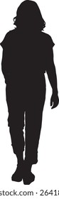 vector; silhouette of a back view of a women walking dressed  jumpsuit