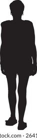 vector; silhouette of a back view of a women walking dresse in summer clothing shorts, sandals, t-shirt