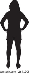 vector; silhouette of a back view of a women standing dressed in summer clothing