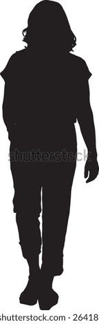 vector; silhouette of a back view of a women walking dressed  jumpsuit