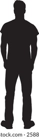 vector; silhouette; back view of a young standing man 