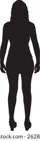 vector silhouette back view young girl standing dressed in dress 