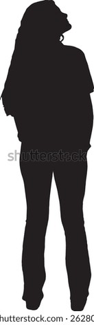  vector silhouette back view young girl standing looking up