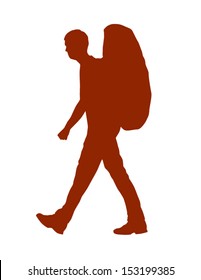 Vector Silhouette Of A Backpacker Or Hiker