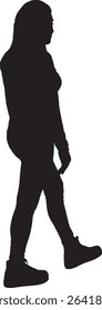 vector; silhouette of a back,side view of a women walking 