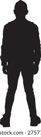 vector, silhouette of backview of a modern retired man standing  on  white background