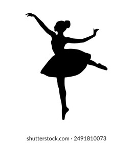 Vector silueta de bailarina, ilustración negra sobre fondo blanco, icono, danza, gracia, niña, mujer, ballet