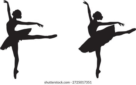 Vector silueta de una bailarina bailando en negro. Bailarina femenina elegante aislada sobre fondo blanco. Perfecto para ballet, performance, arte, danza, teatro y proyectos creativos.