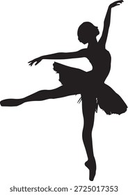 Vector silueta de una bailarina bailando en negro. Bailarina femenina elegante aislada sobre fondo blanco. Perfecto para ballet, performance, arte, danza, teatro y proyectos creativos.