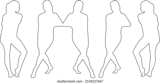 Vector silhouette of ballet dancers, front back view perfect to include in your architecture projects, renders, sketches or plans.