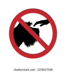 Vector silhouette of ban on touching dog on white background. Symbol of animal,nature,warning,pet.
