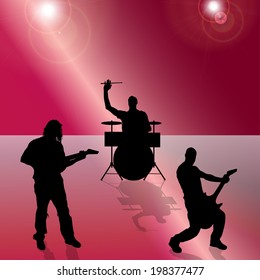 Vector silhouette of the band on a colored background.