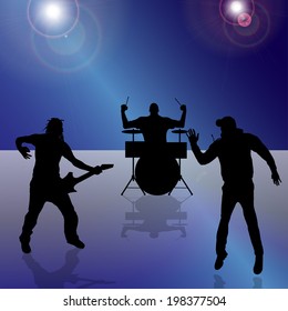 Vector silhouette of the band on a colored background.