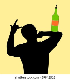 Vector silhouette of barman showing tricks with a bottle