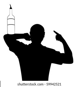 Vector silhouette of barman showing tricks with a bottle