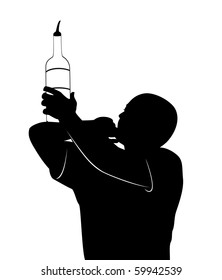 Vector silhouette of barman showing tricks with a bottle