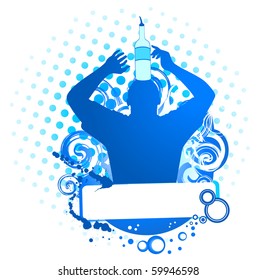 Vector silhouette of barman showing tricks with a bottle
