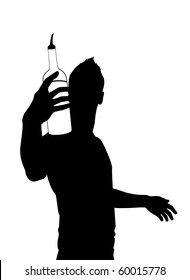 Vector silhouette of barman showing tricks with a bottle