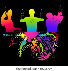 Vector silhouette of barman showing tricks with a bottle