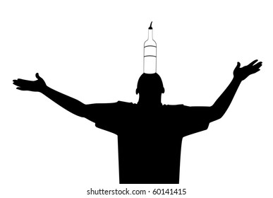 Vector silhouette of barman showing tricks with a bottle