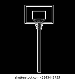 Vector Silhouette basketball hoop, pole and basketball board.Equipment for basket ball court. Play sport game.
