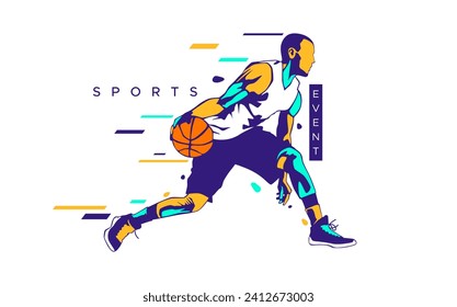 vector silhouette of basketball player athlete with interactive design style. Dribble. Design with the concept of national sports celebration. basketball player