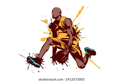 vector silhouette of basketball player athlete with interactive design style. Dribble. Design with the concept of national sports celebration. basketball player