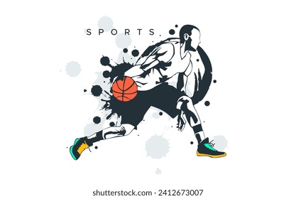 vector silhouette of basketball player athlete with interactive design style. Dribble. Design with the concept of national sports celebration. basketball player