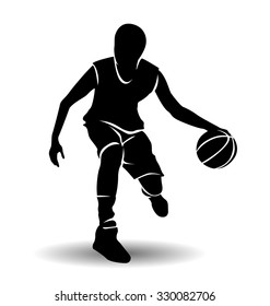 vector silhouette of basketball player with ball