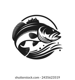 Vector silhouette of a bass fish logo icon vector illustration