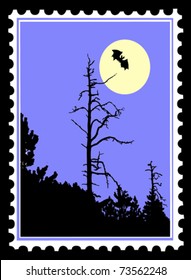 silueta vectorial a murciélago en sellos postales