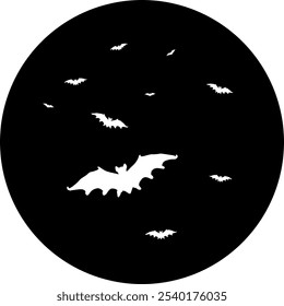Vector silhouette bats flying in front of the moon