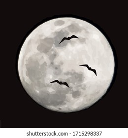 Vector silhouette of bats on moon background. Symbol of night.