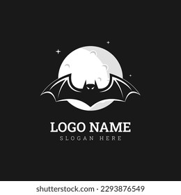 Vector silhouette of bats on moon background. Symbol of night.