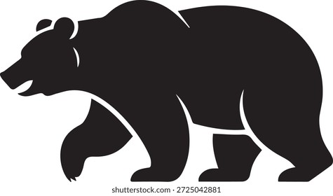 Silhueta vetorial de um urso de preto. Forma de animal selvagem poderoso isolado no fundo branco. Perfeito para a vida selvagem, natureza, floresta, logotipo, mascote e projetos de design.